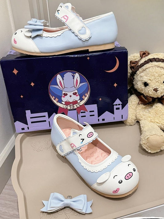 Lolita Leather with Sweet Scalloped Blue - Shoes PU Hem