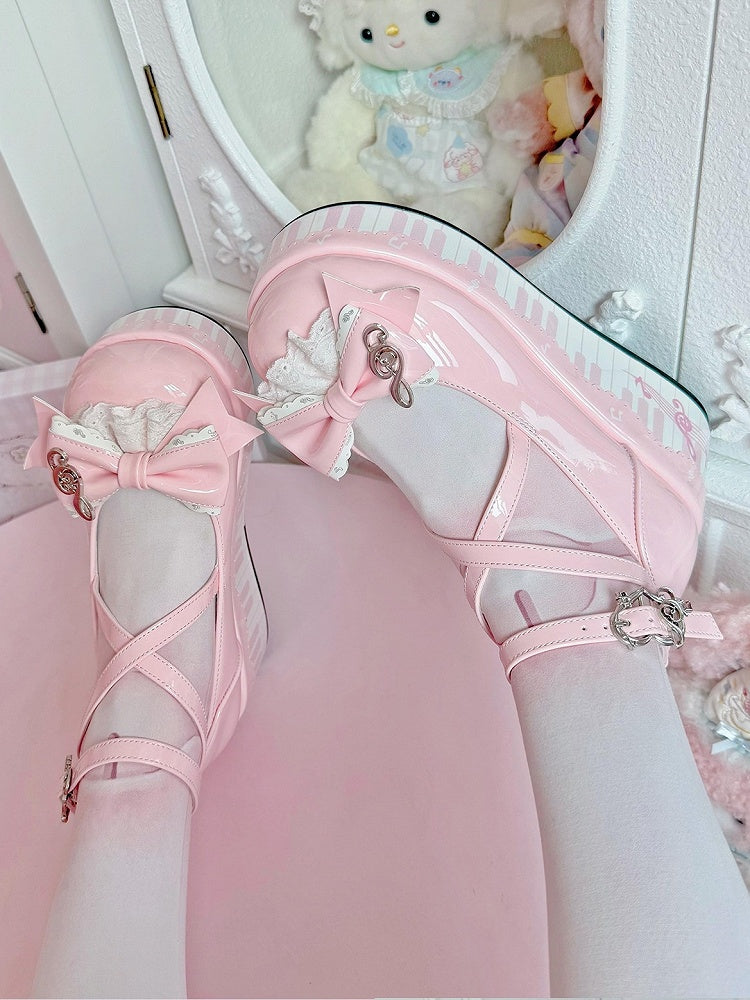 Pink Sweet Mary Janes with Music Note Details - Wind Bell Island