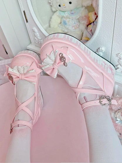 Pink Sweet Mary Janes with Music Note Details - Wind Bell Island