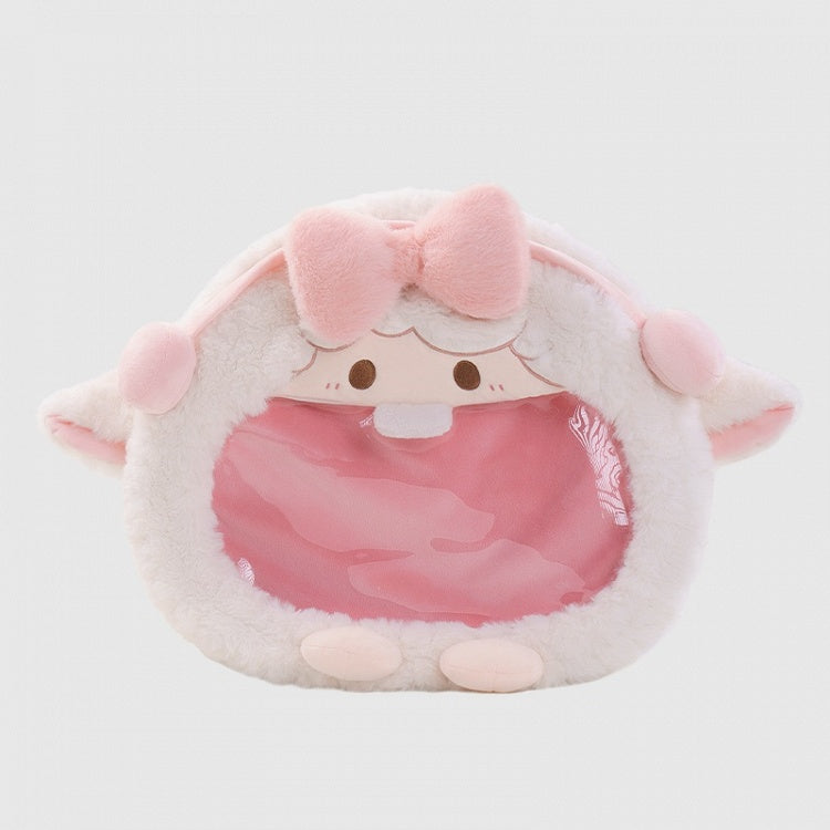 Weißer und rosa süßer Lamm-Plüsch-Ita-Taschen-Rucksack mit Schleife