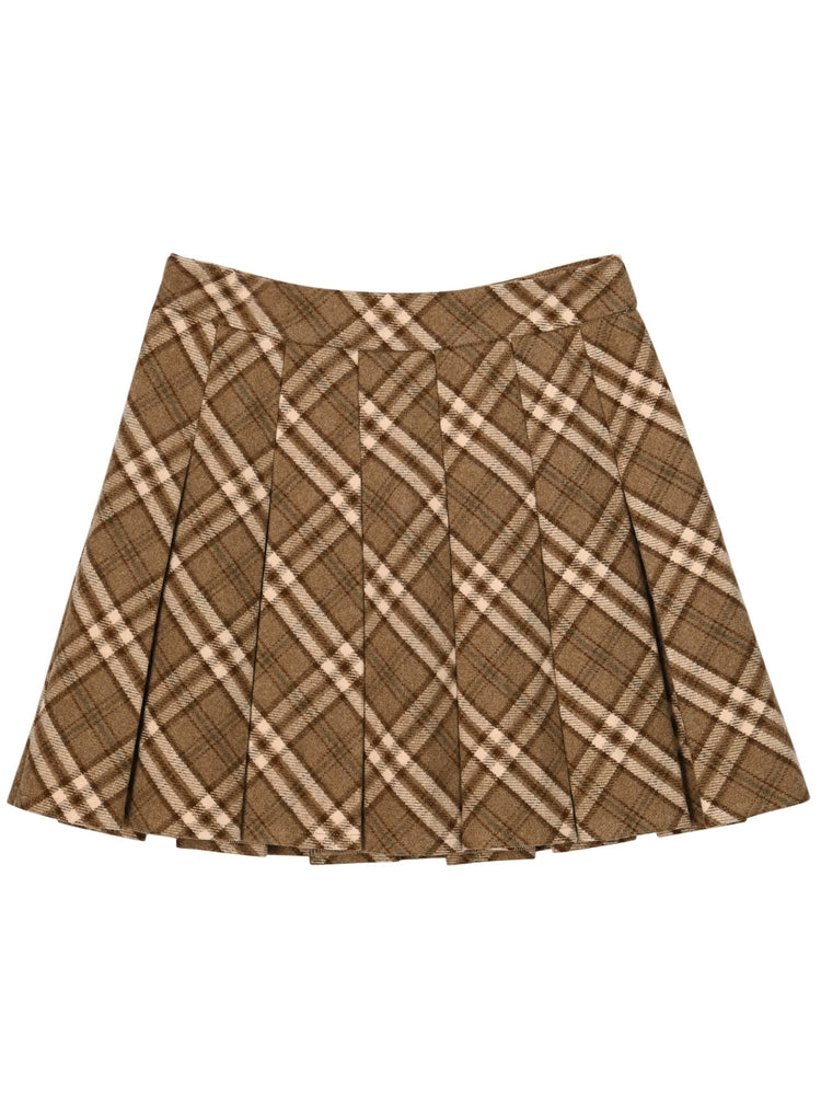 Brown High Waist Plaid Box Pleat Skirt