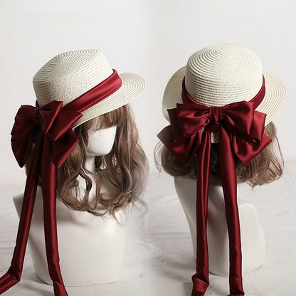 Detachable Lolita Sweet Bowknot Options Double-Layer Straw Color Hat 9 With