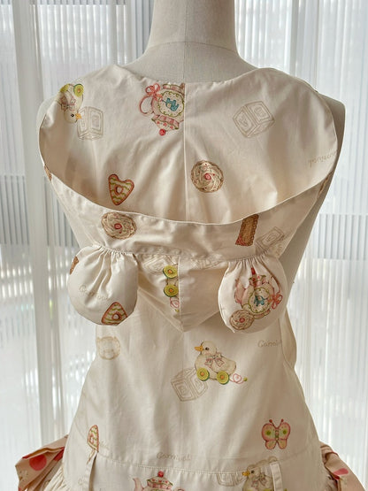 Print Dress Sweet with Waist Tiered Dropped Toys Hood Ears Skirt Bear Lolita Overall