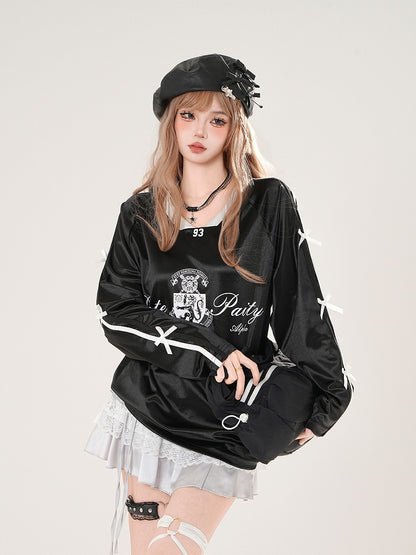 Vibe and Logo Sweatshirt Bow Black/White Accents Academia with Print