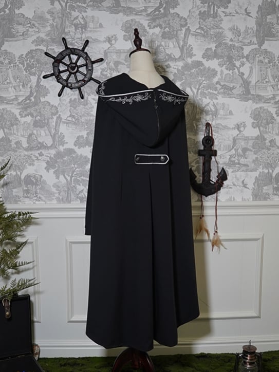 Zip Black Embroidery Ouji Detail Lolita Cloak Hood