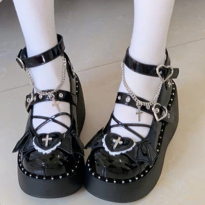 - PU Black Trim Top Platforms at Heart Lace Punk