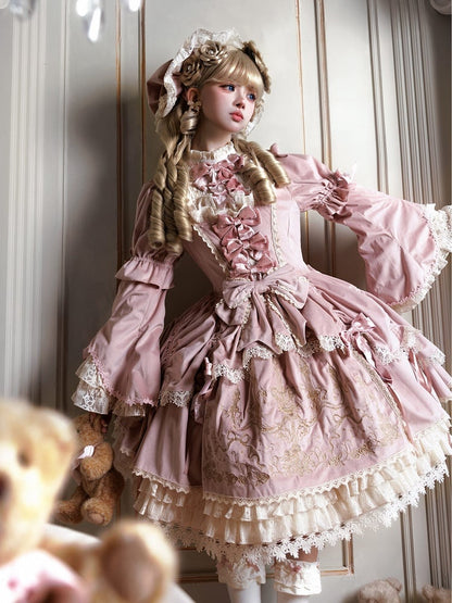 und Stickerei Kerzenständer Kerze Glocke Kleid Rosa Ärmel Samt