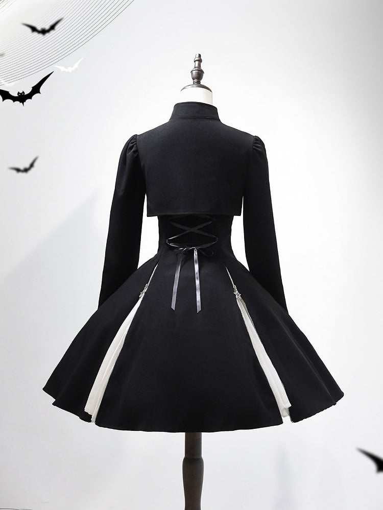 + JSK Sleeves Top Slim Black Cropped Long Lolita Dress Fit Gothic Waist