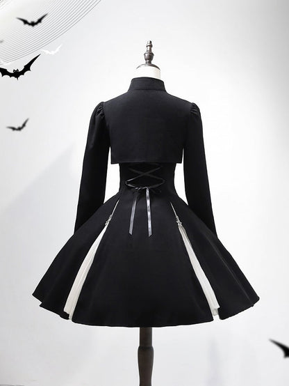 + JSK Sleeves Top Slim Black Cropped Long Lolita Dress Fit Gothic Waist