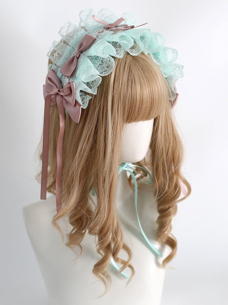 Green Bowknot with Details Hairband Ruffled Pink