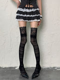 Pattern Stockings Black/White Overknee Design Y2K Floral Hollow-out