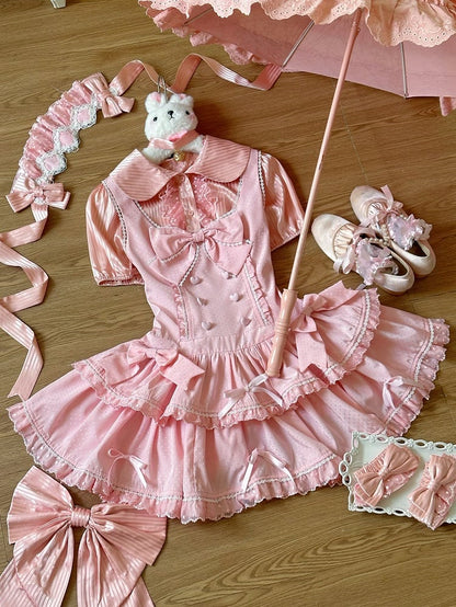 Schleife Rosa Akzente Punkte Lolita Old School Kleid Schimmer Polka Süß