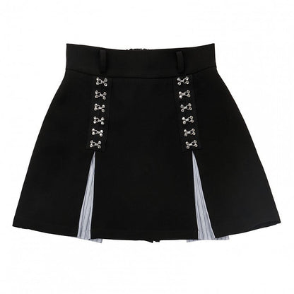 ブループリーツスカート ハイウエスト ブラックボックス