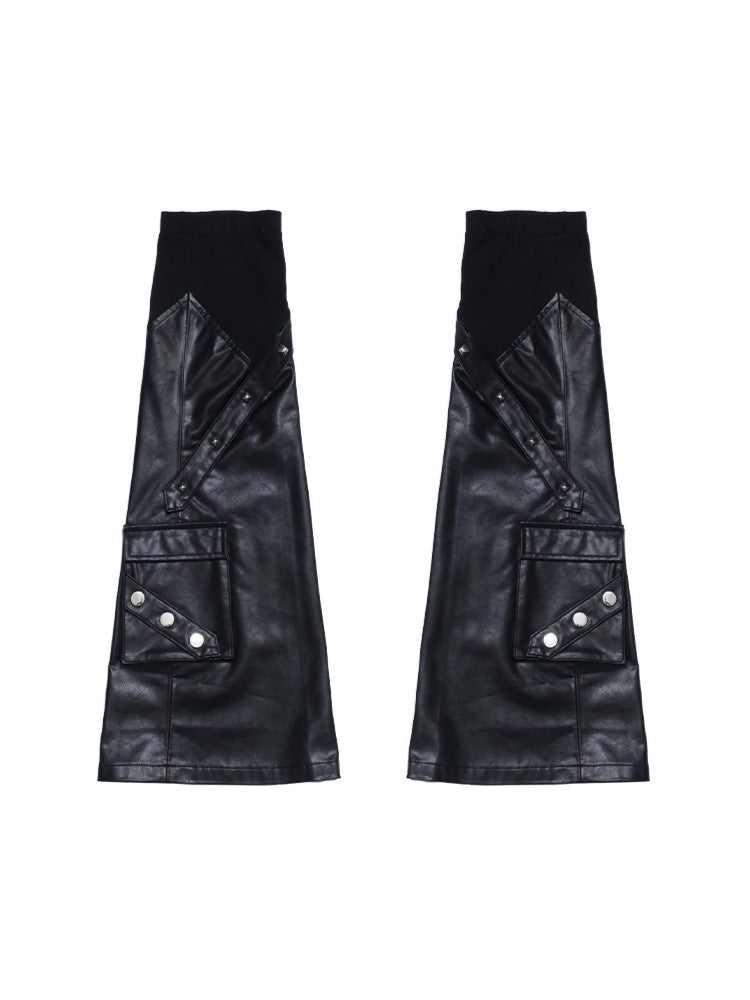 with Rock PU Leg Pockets Studded Warmers Black Punk