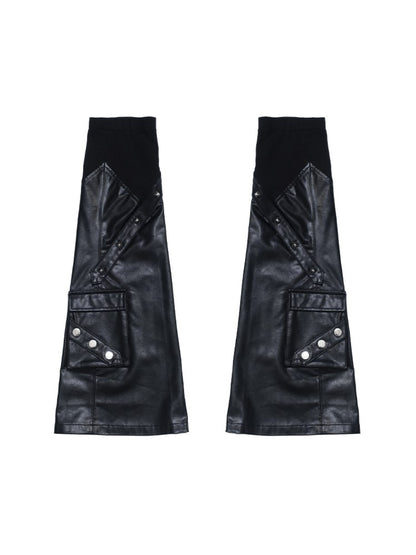 with Rock PU Leg Pockets Studded Warmers Black Punk