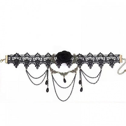 Gothic Black Chain Rosette Lace Choker