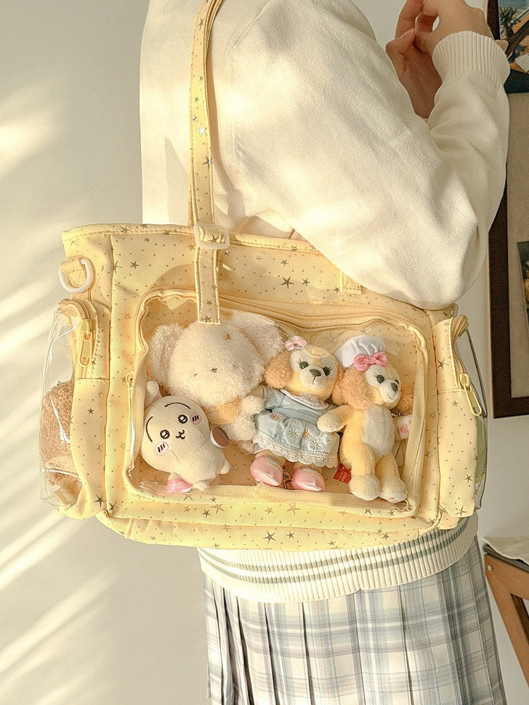 Transparent Design Star-shaped Pattern Window with Kawaii Ita Yellow Handbag Fashion