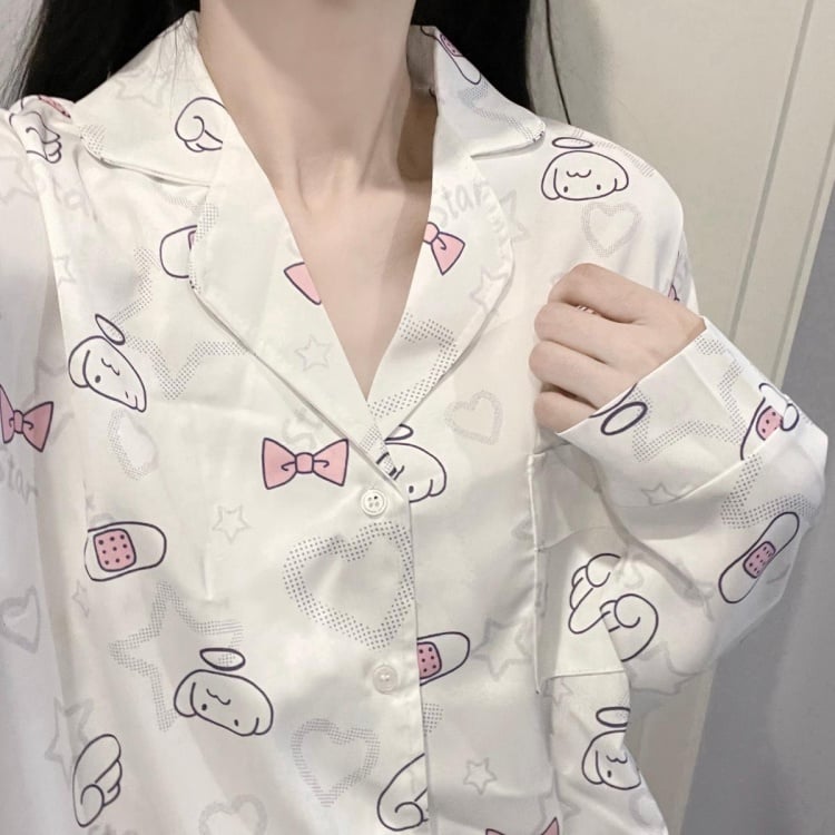 Pyjama-Set mit Engel-Print in Weiß und Rosa