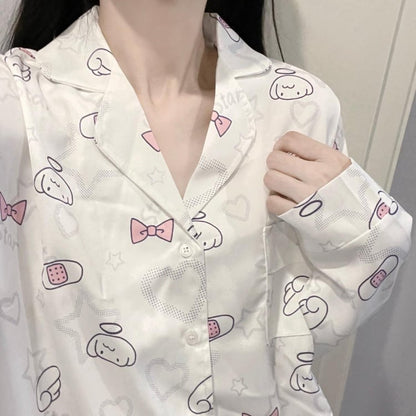 Pyjama-Set mit Engel-Print in Weiß und Rosa