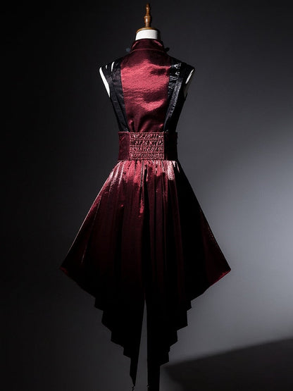 Lolita + Shorts Punk Top Skirt Full High-low Red and Set Black Sleeves Overall Sleeveless - Idol