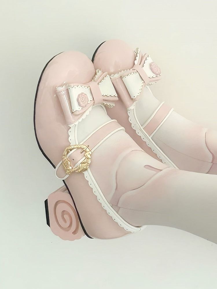 Sweet Narutomaki Lolita Pink Heels Round Janes Mary Toe with