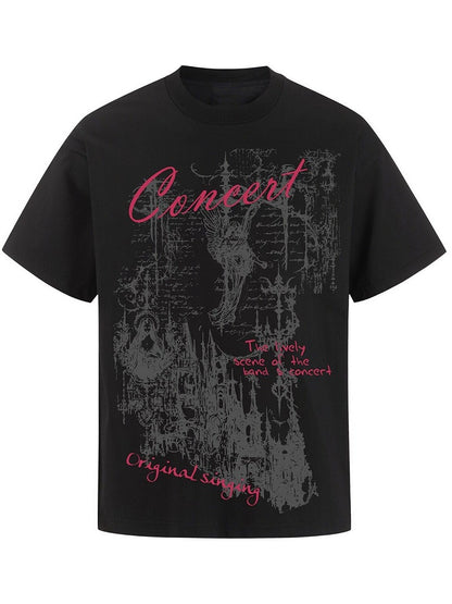Black Crew Neck Short Sleeve T-Shirt with Gothic Print - KNOW8 Online Shop