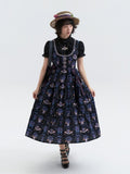 Black-Purple Pansy Print Classic Lolita JSK with Lace Trim