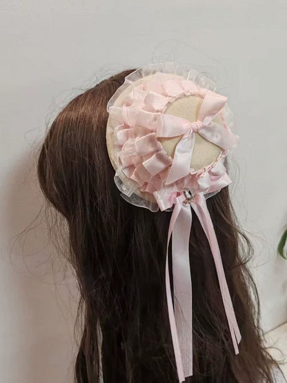 Multicolor Lace Trim Mini Hat with Bow Rhinestone - Ye Cheng Hair Accessory