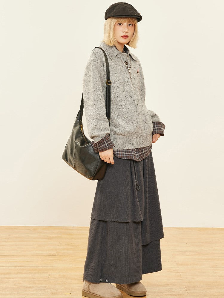 Wide-leg Cut Dark Design Pants Asymmetrical Gray
