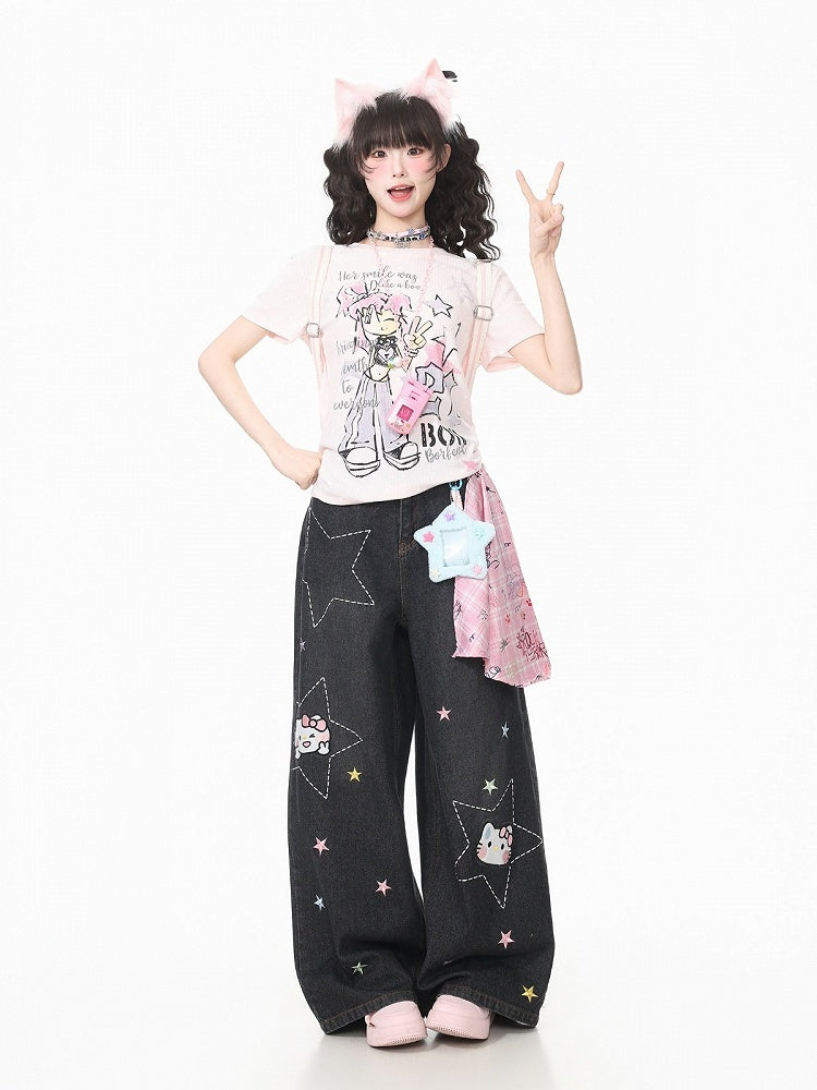 Pink Cartoon Graphic Short Sleeve Tee - Languid Park
