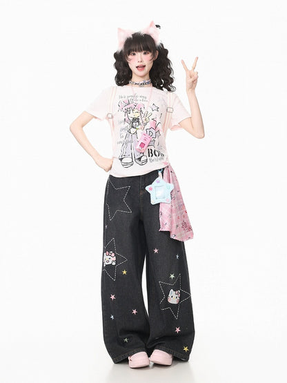Pink Cartoon Graphic Short Sleeve Tee - Languid Park
