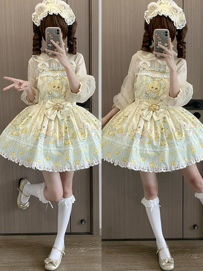 Print and Gold Yellow Mouse Sweet Ingot Dress Lolita Overall