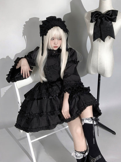 Dress JSK Lolita Ruffle Gothic Black Multi-Layered