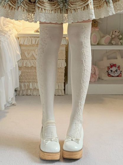 Old School Lolita Overknee-Strümpfe mit Schleife