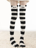 69cm Black White Bear Over-the-Knee Stripe Stockings