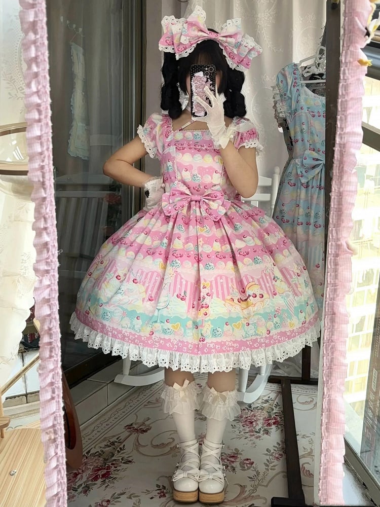 Pink Ice and Summer Lolita Sweet Cream Print Kirschkleid