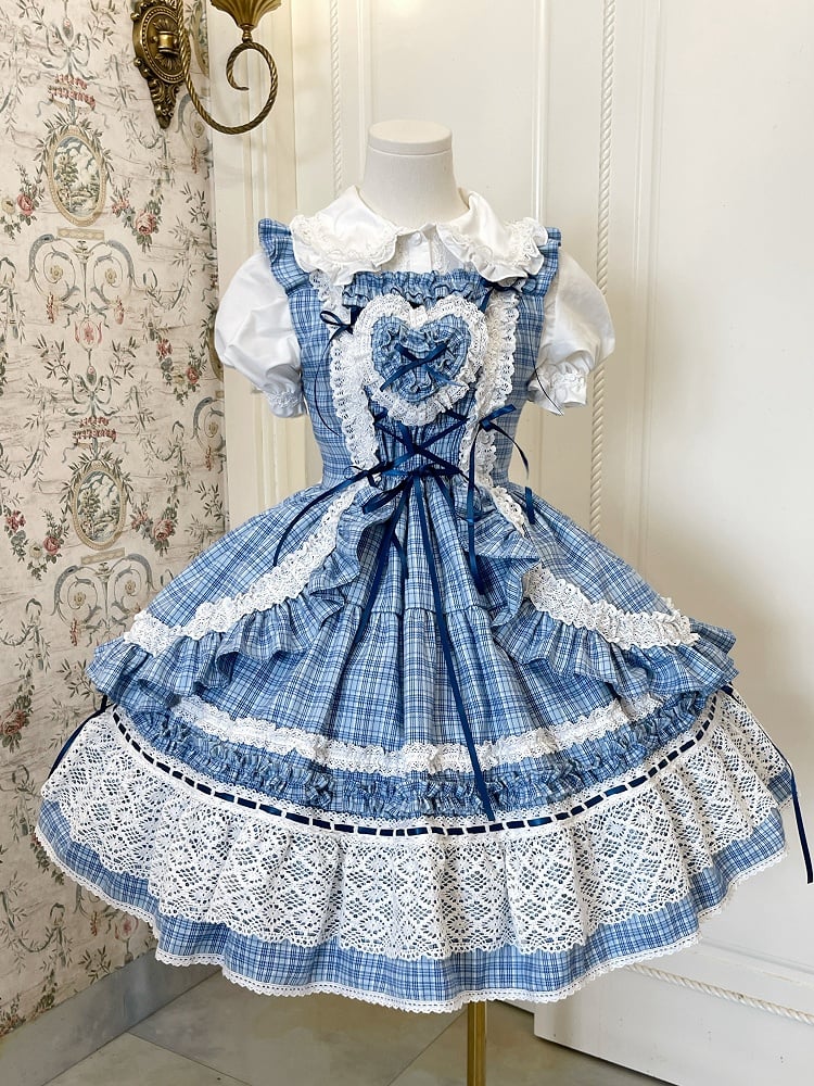 Lolita Plaidkleid Blau Schule Altes Muster