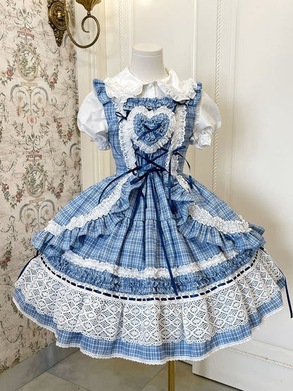 Lolita Plaidkleid Blau Schule Altes Muster