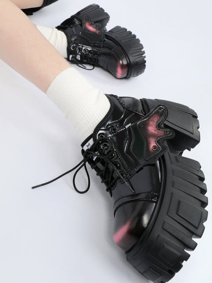 Platform Details Design Lace-Up Pink - Shoes Chunky Studded Burnish Gothic Black with