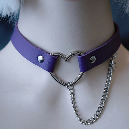 Choker Cross-shaped Pendant Heart Cut-out Purple And Chain Gothic