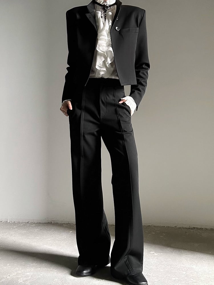 Ouji Lolita Black Straight-Leg Pants with Elastic Back Waist & Subtle Flare