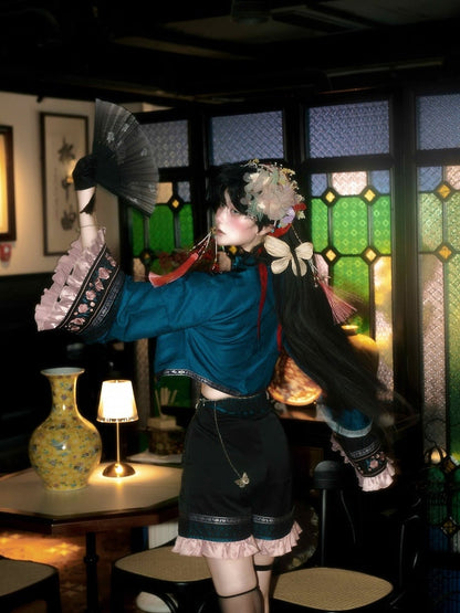 Style Shorts Taille Schmetterling mit Kette Chinoiserie Schwarz Lolita Ouji