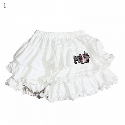 Accents Chain Detachable Trim Ruffle White Skirt Y2K - Tiered