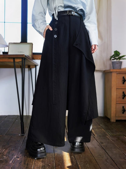 Black Multi-Panel Two-Way Wear Wide Leg Trousers - Quirky Hut