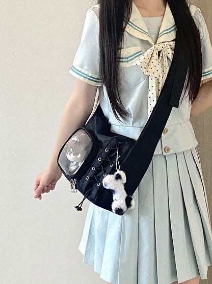 Transparent Pocket Ita Bag with Wide Straps