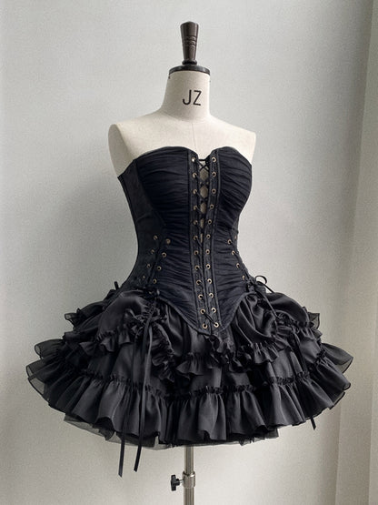 Gothic Lace-up Top Lolita Corset Details Black