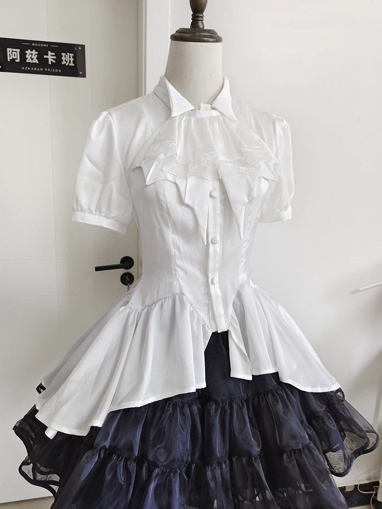Puff Lolita Short White Sleeves Gothic Ouji Shirt Split-Tail