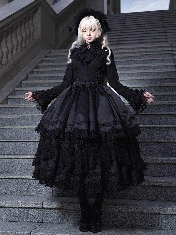 Detachable Lolita Bell with Long Extended Sleeves Black Gothic Blouse