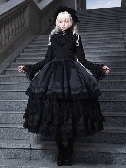 Detachable Lolita Bell with Long Extended Sleeves Black Gothic Blouse