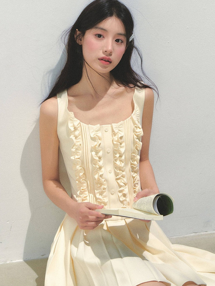 Sailor Yellow Kawaii Pleated with Collar Detachable Style Dress